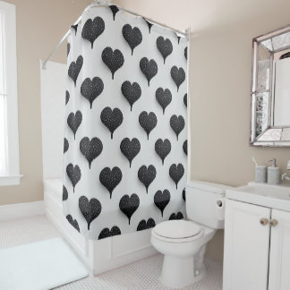 Rideaux De Douche Cute Hearts Motif en noir et blanc chic