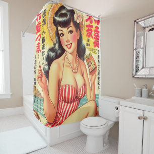 Rideaux De Douche Cute japonaise Vintage fille
