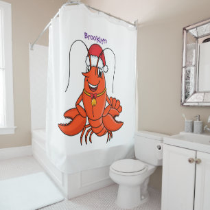 Rideaux De Douche Cute joyeux homard portant le dessin du casquette
