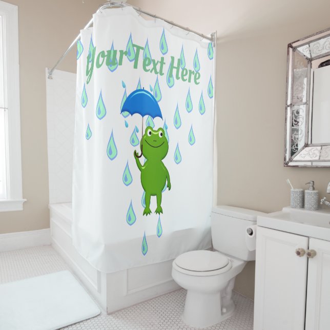 Rideaux De Douche Cute Kawaii Grenouille et pluie (En situation)