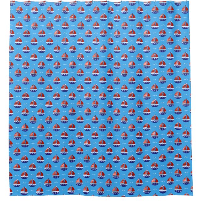 Rideaux De Douche Cute Kids Motif bateau à voile Ocean Blue (Devant)