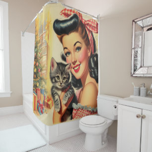 Rideaux De Douche Cute Kitten Vintage Épingle vers le haut