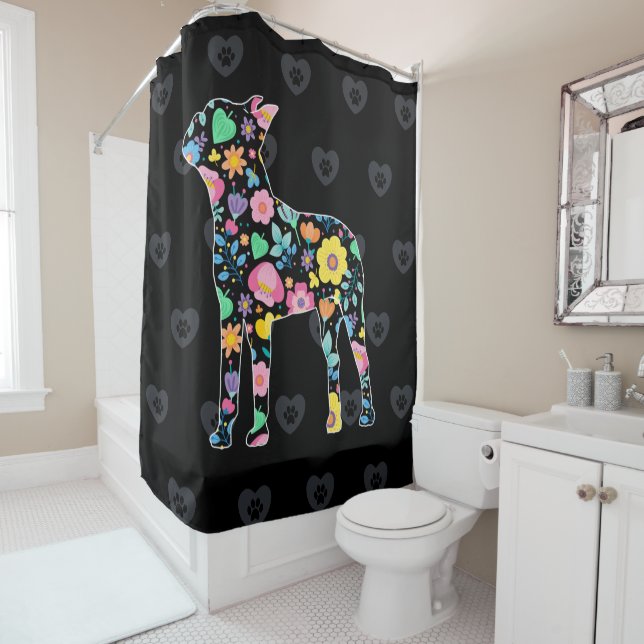 Rideaux De Douche Cute Lote My Boston Terrier design floral (En situation)