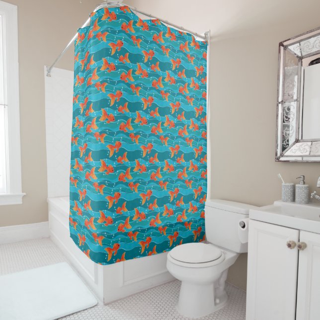 Rideaux De Douche Cute Motif de natation Goldfish & Water (En situation)