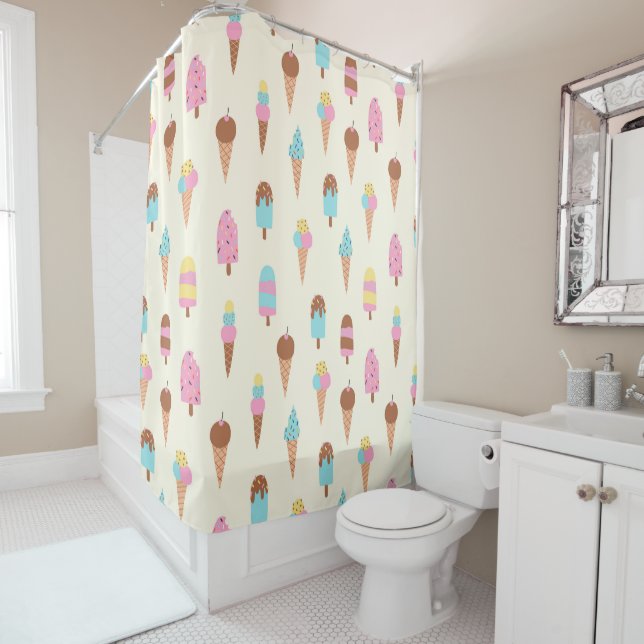 Rideaux De Douche Cute Pastel Motif de crème glacée (En situation)