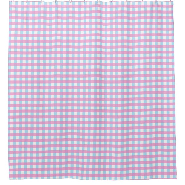 Rideaux De Douche Cute Pastel Rose Bleu En vichy Chèque (Devant)