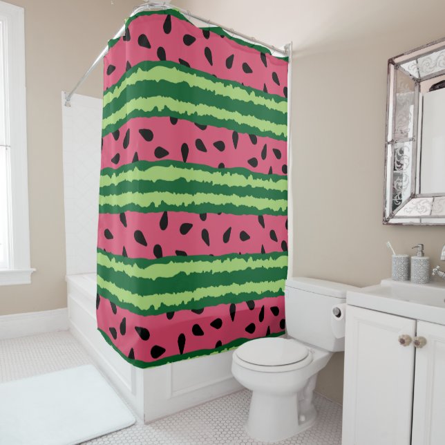 Rideaux De Douche Cute pastèque Motif rose et vert (En situation)