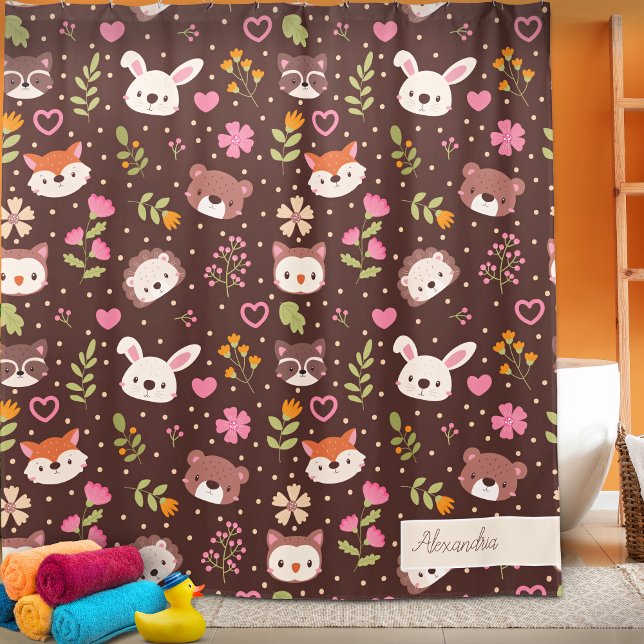Rideaux De Douche Cute Personnalisé Bois Animaux Motif (Créateur téléchargé)