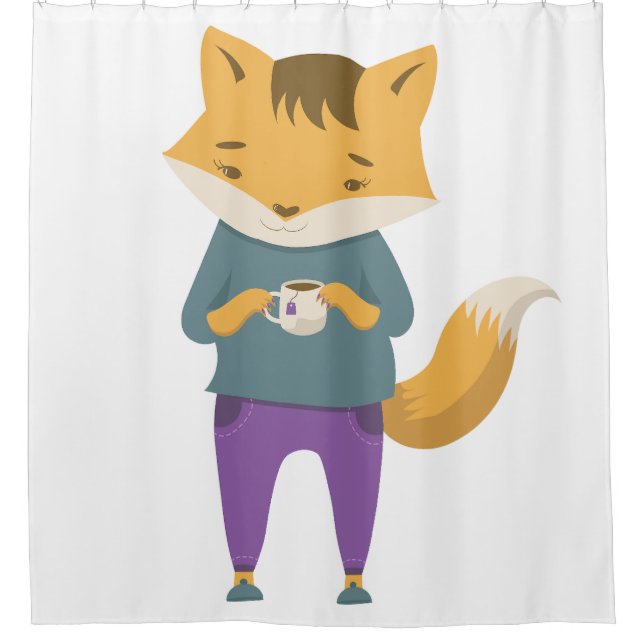 Rideaux De Douche Cute renard avec tasse de thé (Devant)