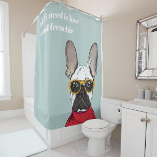 Rideaux De Douche Cute Retro Red French Bulldog With Neon Glasses