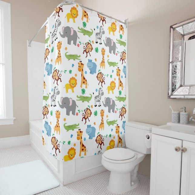 Rideaux De Douche Cute Safari Animaux Nursery Motif (En situation)