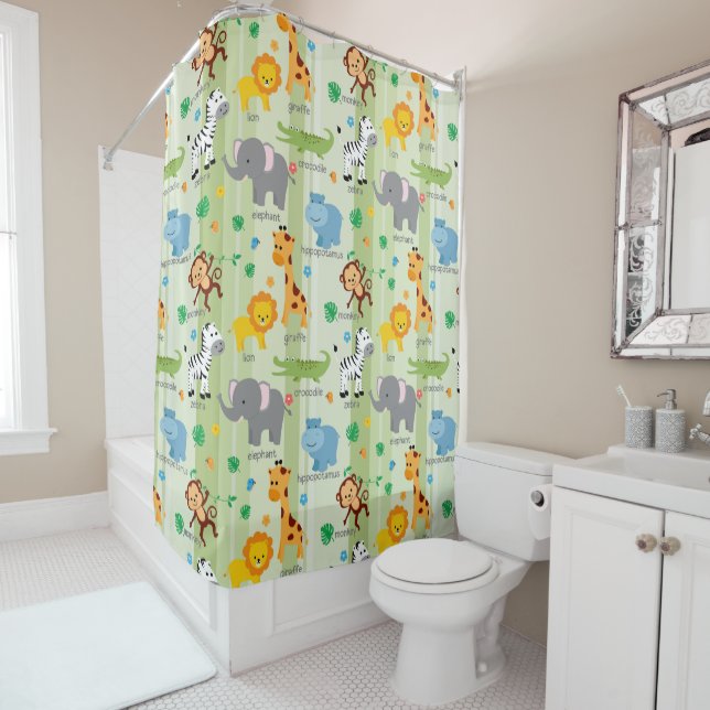 Rideaux De Douche Cute Safari Animaux Nursery Motif (En situation)