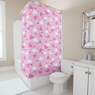 Rideaux De Douche Cute Valentine Volant Avion Rouge Coeurs Rose