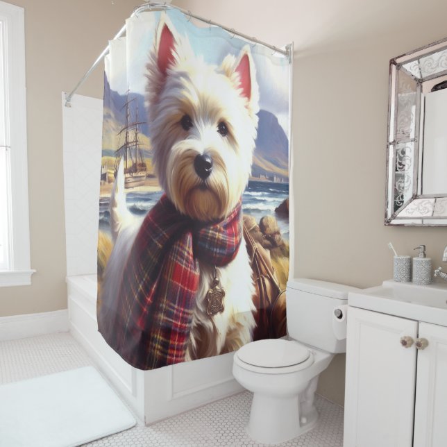 Rideaux De Douche Cute West Highland Peinture de Terrier blanc (En situation)