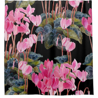 Rideaux De Douche Cyclamen rose : Aquarelle florale foncée