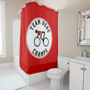 Rideaux De Douche Cycliste sur son vélo rouge et noir champs