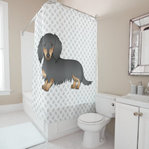 Rideaux De Douche Dachshund à cheveux longs noir et tan caricature C
