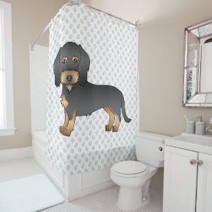 Rideaux De Douche Dachshund à poil dur noir et feu avec pattes