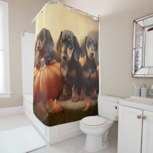 Rideaux De Douche Dachshund Chiot Automne Citrouille de plaisir