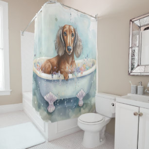 Rideaux De Douche Dachshund Dans La Baignoire Aquarelle Chien Art