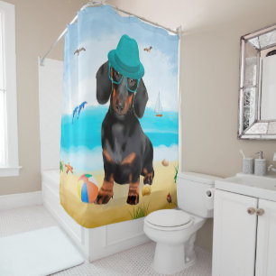 Rideaux De Douche Dachshund Dog sur la plage