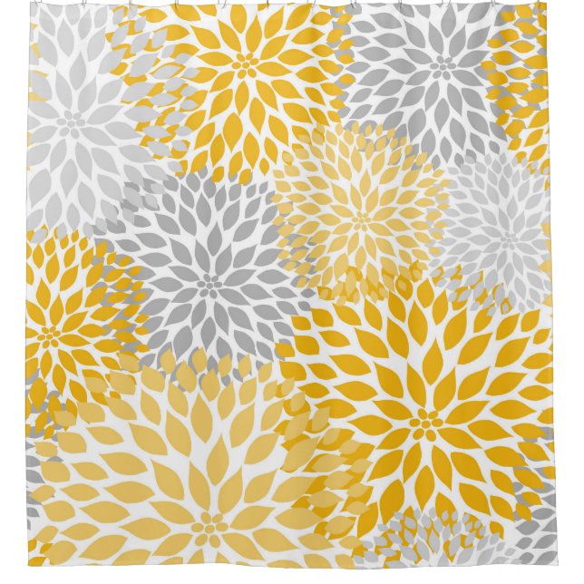 Rideaux De Douche Dahlia Bouquet - moutarde jaune gris floral (Devant)