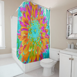 Rideaux De Douche Dahlia décorative tropicale orange et rose chaud