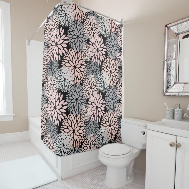 Rideaux De Douche Dahlia rose gris (En situation)