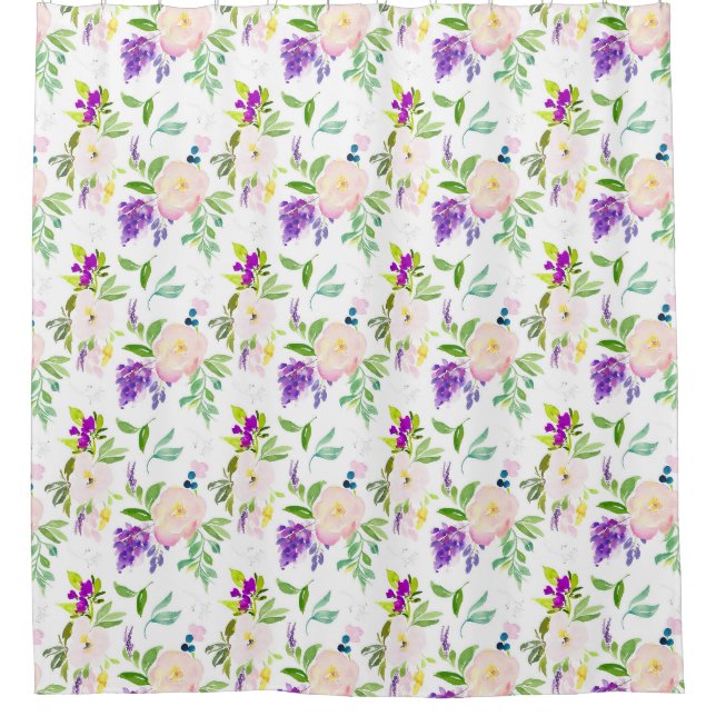 Rideaux De Douche Dainty Aquarelle Fleurs | Peonies et Wisterias (Devant)