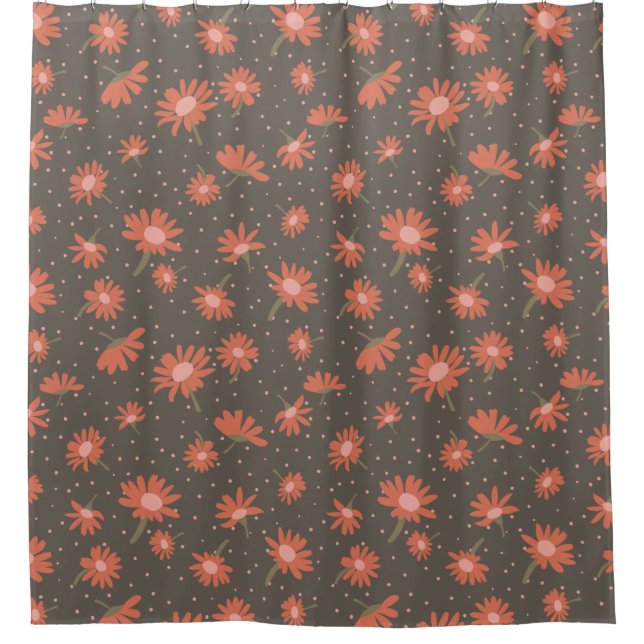 Rideaux De Douche Daisées Coral rose brunMotif floral (Devant)