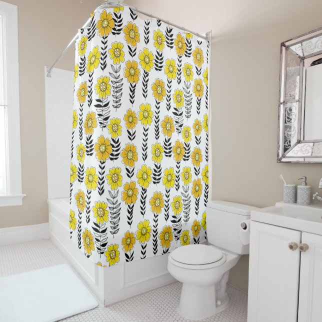 Rideaux De Douche Daisy dooda en jaune et noir (En situation)
