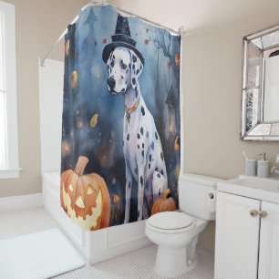 Rideaux De Douche Dalmatien d'Halloween avec citrouilles effrayant