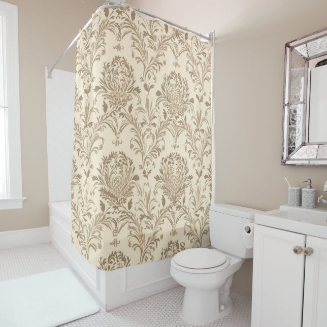 Rideaux De Douche Damas beige classique (En situation)