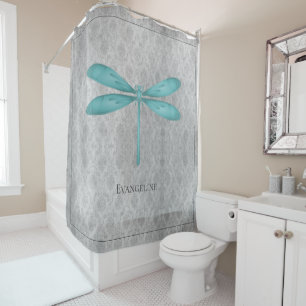 Rideaux De Douche Damas de libellule turquoise