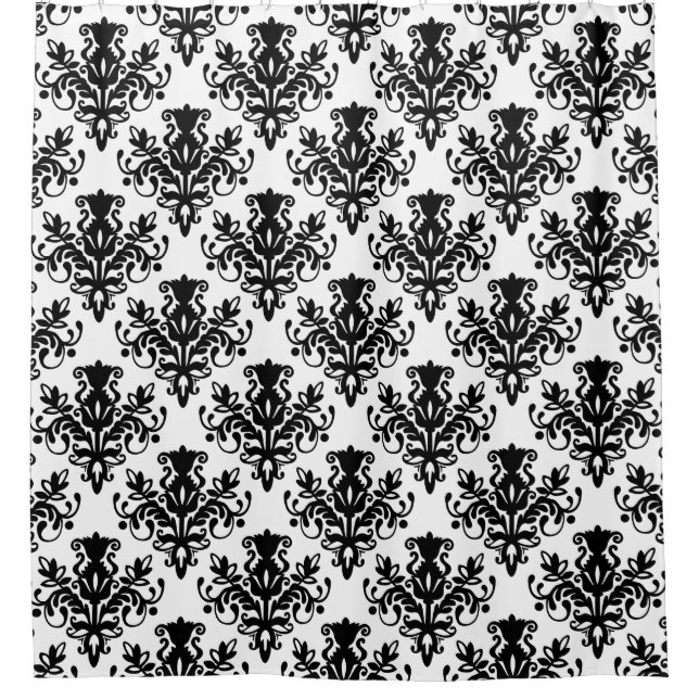 Rideaux De Douche Damask 02 Motif - Noir sur Blanc (Devant)