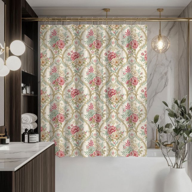 Rideaux De Douche Damask Shower Curtain Soft Pastel Victorian Feel (Damask Shower Curtain Soft Pastel Victorian Feel)