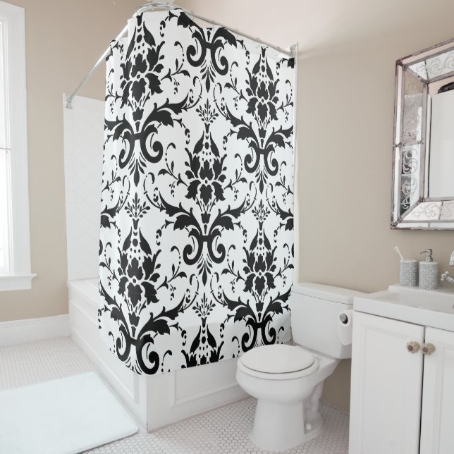 Rideaux De Douche Damask Victorian Vintage noir & blanc (En situation)