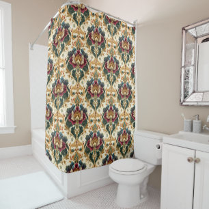 Rideaux De Douche Damassé floral victorien orné en sarcelle et borde
