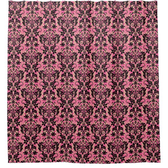 Rideaux De Douche Damassé rose et noire (Devant)