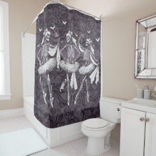 Rideaux De Douche Dancing Skeleton Ballerina Halloween Black Lace