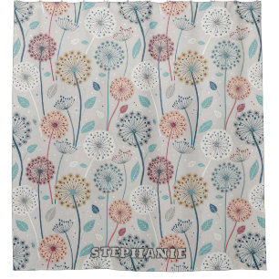 Rideaux De Douche Dandelion Whimsical - Rouge, Jaune, Blanc & Turquo