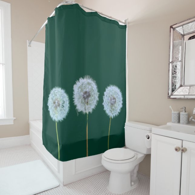 Rideaux De Douche Dandelions, Dandelion Horloges Photos Vert foncé (En situation)