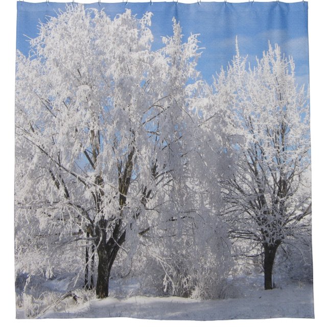 Rideaux De Douche dans la neige, les arbres blancs en hiver (Devant)