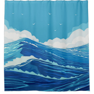 Rideaux De Douche Dans l'océan. Belles grandes vagues et bleu