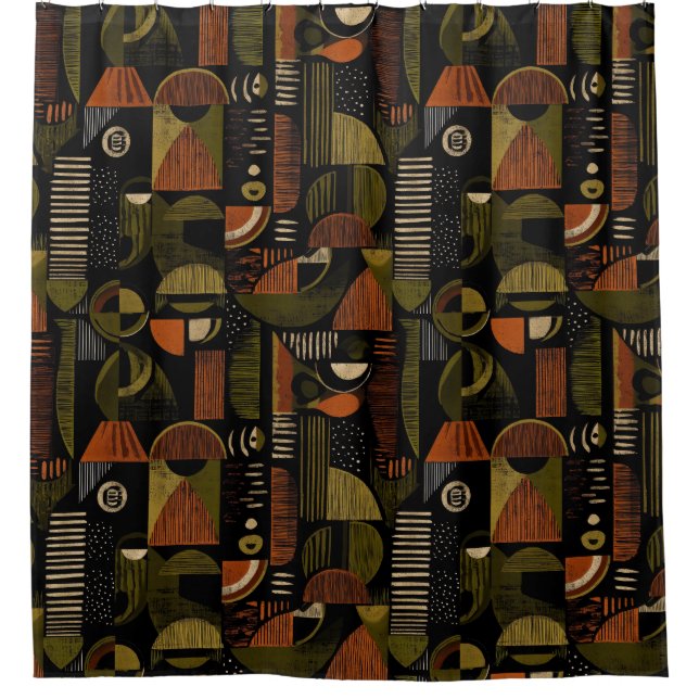 Rideaux De Douche Dark Mid Century Geometric Pattern (1) (Devant)