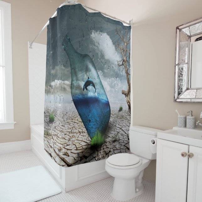 Rideaux De Douche Dauphin Dans Une Bouteille (En situation)