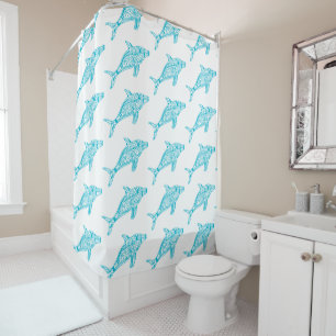 Rideaux De Douche Dauphin d'Motif tribal bleu vif