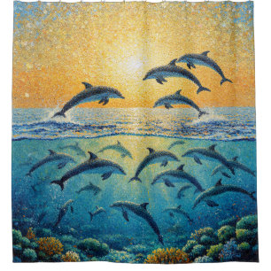 Rideaux de douche Dauphins au coucher du soleil