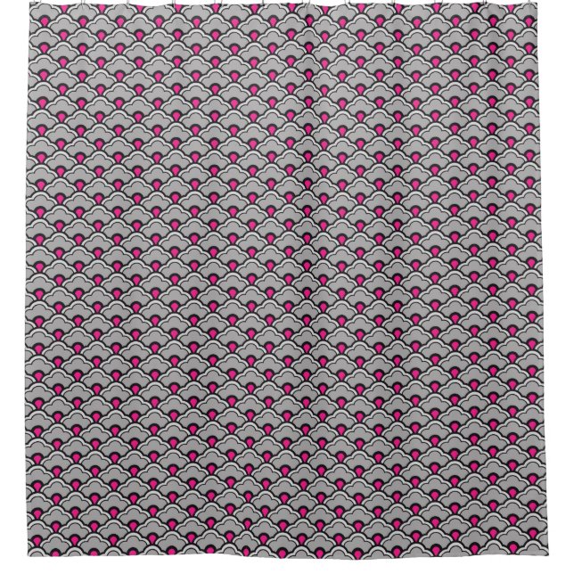 Rideaux De Douche Déco pétoncles chinois, gris / gris, noir et rose (Devant)