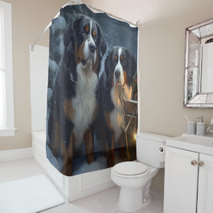 Rideaux De Douche Décor de Noël Bernese Mountain Snowy